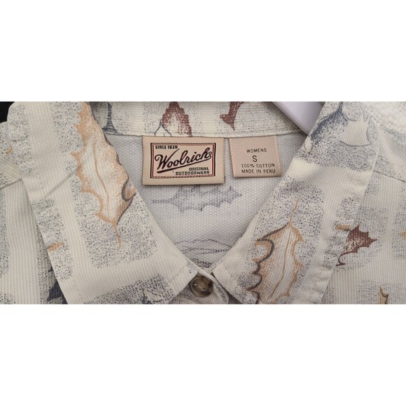 Vintage Woolrich Womens Cotton Shirt Ivory Brown Autumn Animals Leaves Size S - Picture 3 of 7